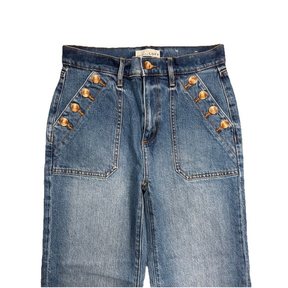 Loft Wide Leg Jeans 24/00 Blue High Rise Denim Stretch Measures 28 x 29 - Picture 2 of 9